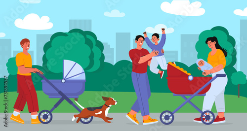 People walking with children vector