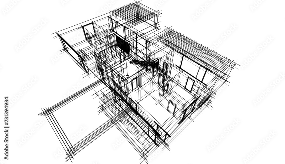 house building sketch architecture 3d illustration house building sketch architecture 3d illustration