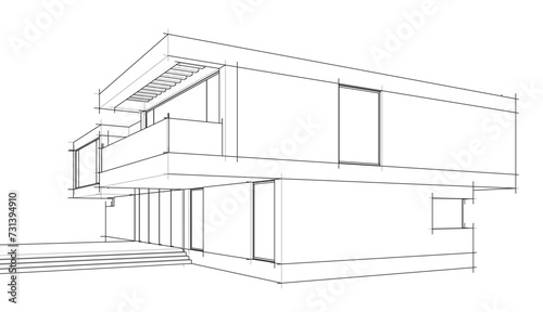 house building sketch architecture 3d illustration