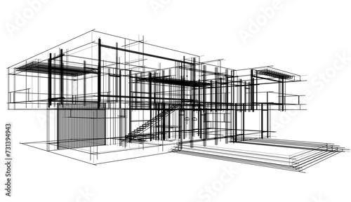 house building sketch architecture 3d illustration