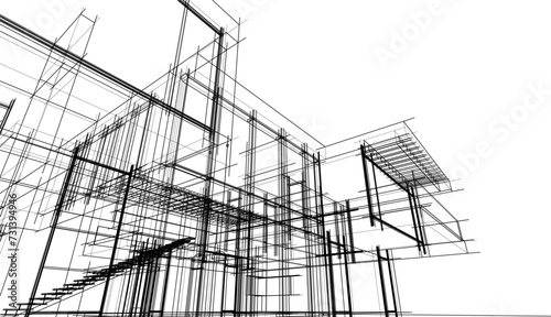 Fototapeta Naklejka Na Ścianę i Meble -  house building sketch architecture 3d illustration