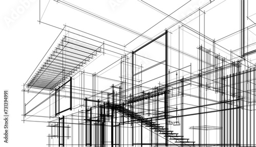 house building sketch architecture 3d illustration
