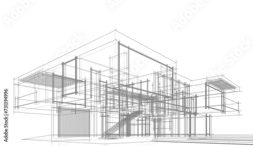 house building sketch architecture 3d illustration