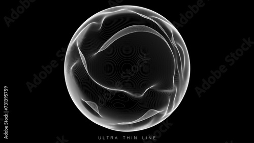 Ultra thin line fluid geometry. Dynamic vector distorted spheres.