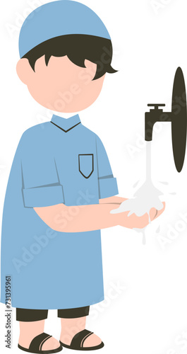 Muslim kid doing ablution Illustration 