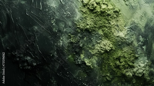 Wall texture close-up with mold, showcasing the environmental effects of moisture in green and black photo