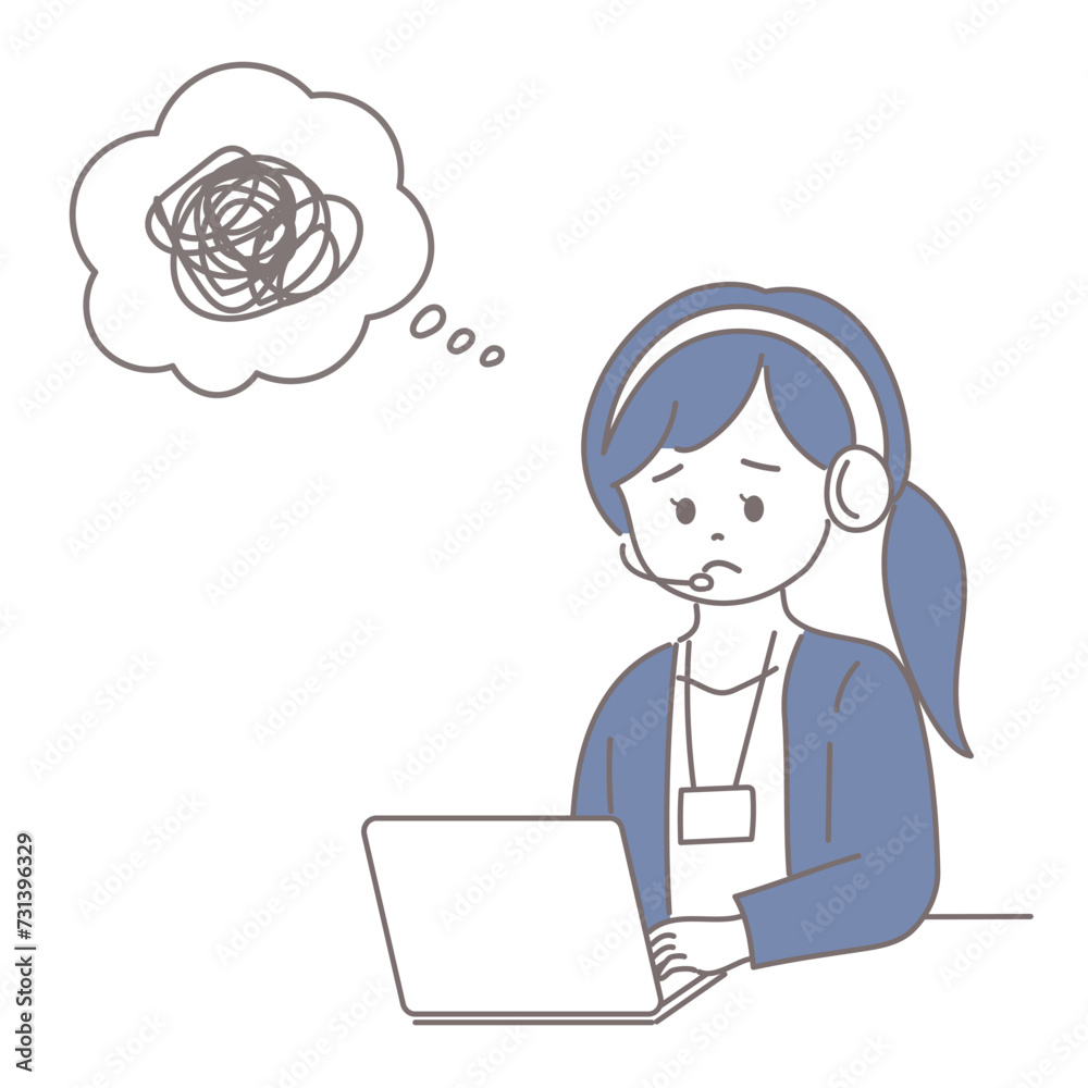 困った顔をしている女性オペレーターのイラスト