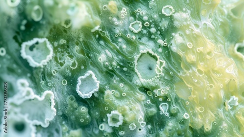 Macro shot of mildew on plant leaves, detailed green and white textures