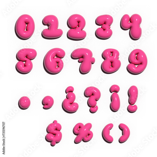 Glossy 3D pink bubble numbers in Y2K style. Realistic vector illustration photo