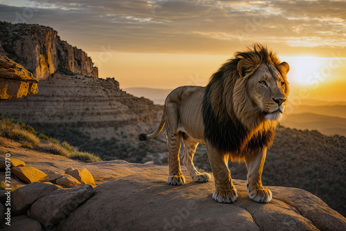 Picture of a Male Lion Proudly Looking Over His Territory  created with Generative AI technology
