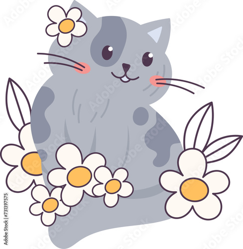 Cat With Flowers