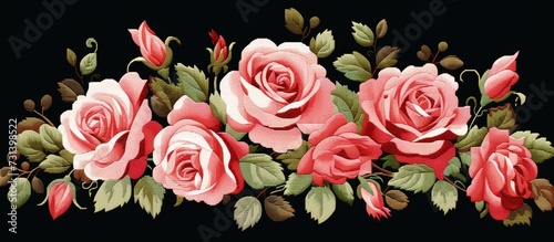 Cross-stitch embroidery featuring roses as a decoration.