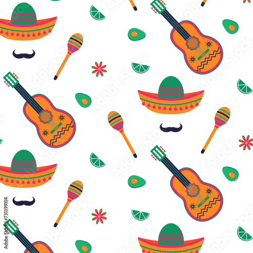Mexican fiesta seamless pattern on transparent background. Vector illustration.