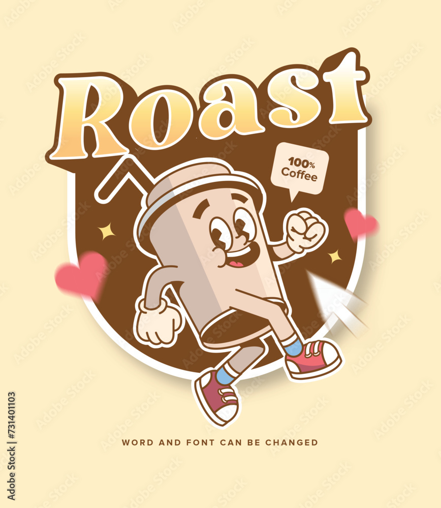 Text Roast editable with cartoon cup Coffee