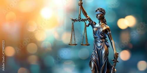 Statue of Lady Justice with scales, Statue of Themis in background with bokeh effect photo