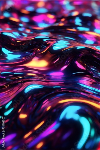 サイバーパンクな背景、液体にネオン照明が反射している｜Cyberpunk background with neon lighting reflecting in liquid. Generative AI