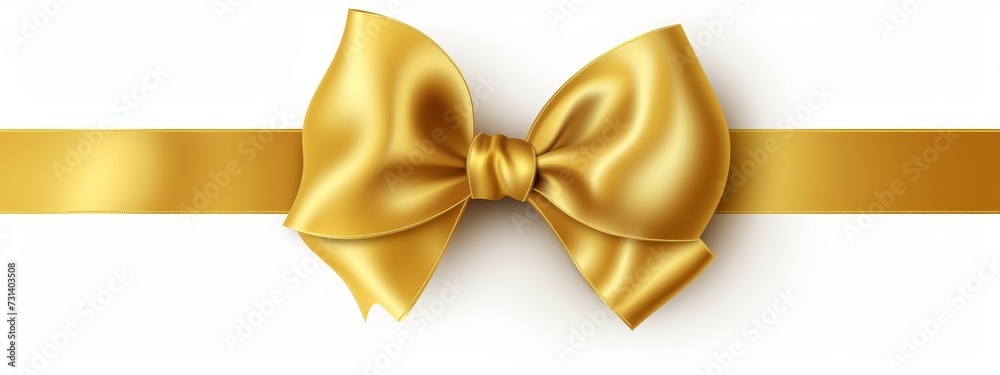 single gift bow, golden satin, with cross ribbons isolated on white single gift bow, golden satin, with cross ribbons isolated on white