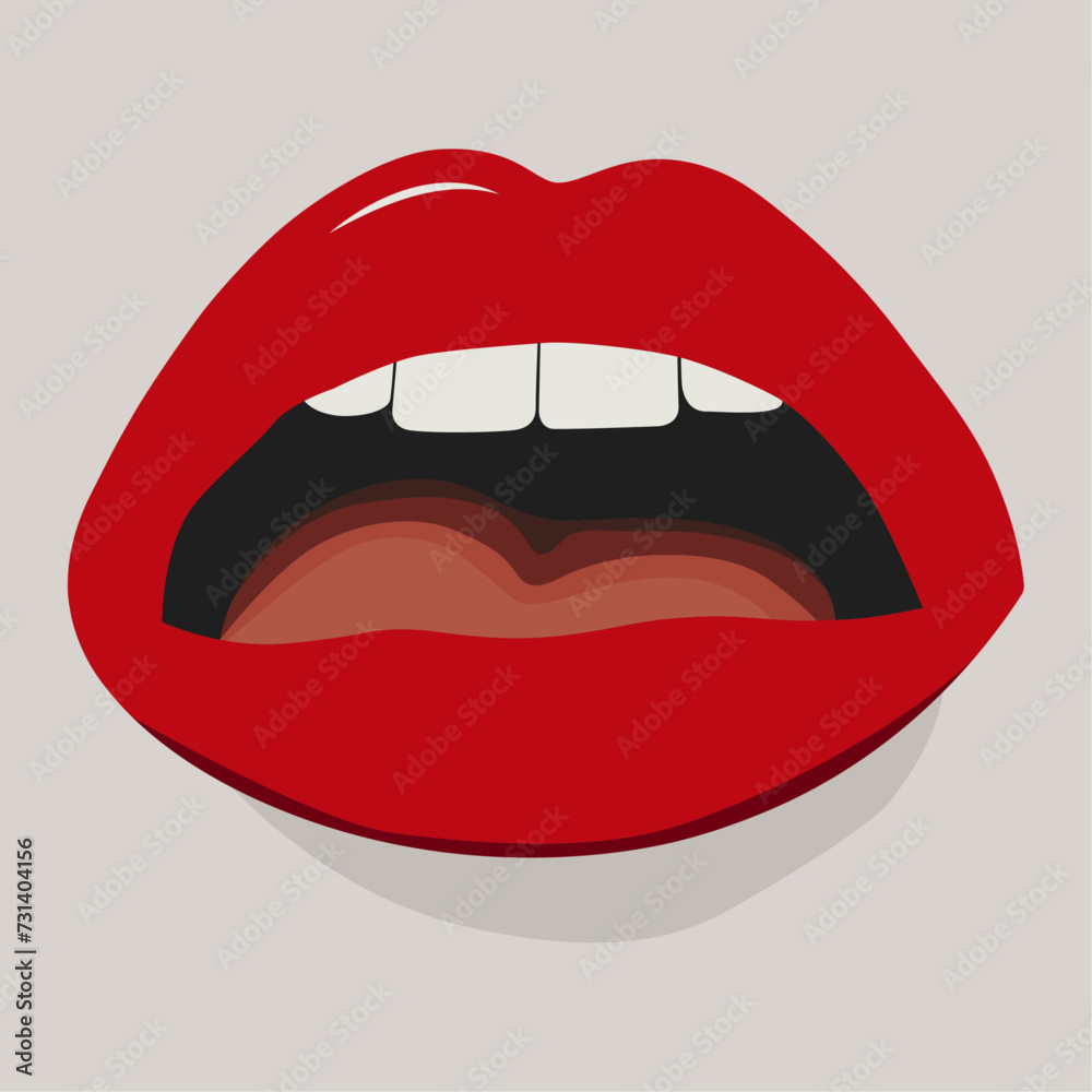 Illustration of a red lips with visible teeth and tongue Illustration of a red lips with visible teeth and tongue
