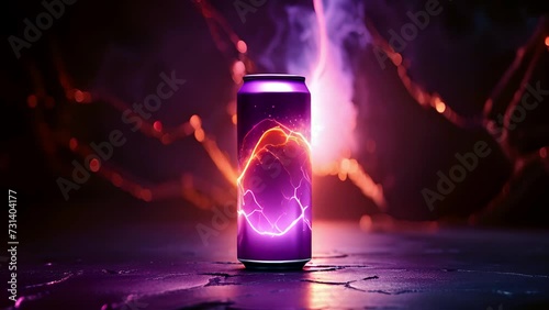 Aluminum energy drink soda can on a dark glowing background