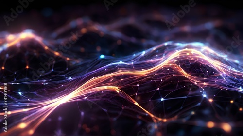                                                                                             Glowing particle data flowing in the network on a dark background.network. Generative AI