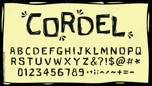 Alphabet in Brazilian cordel style. Hand-drawn woodcut in the style of the northeastern cordel. Vector illustration