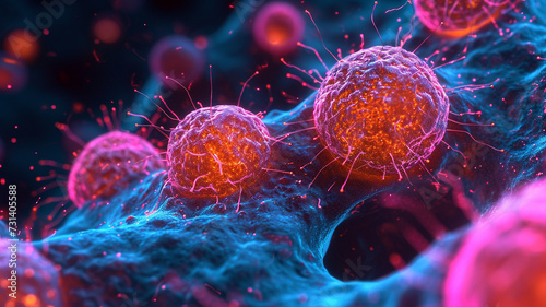 Cancer cell. Oncology research structure mutation, somatic cell of body. genetic predisposition. Neoplasms, cancerous disease, malignant tumour, Danger fear the unknown, biology medicine dna immune.