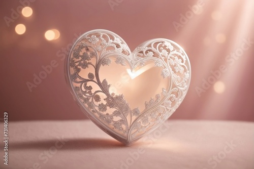 A stunning white heart isolated soft pink background, 