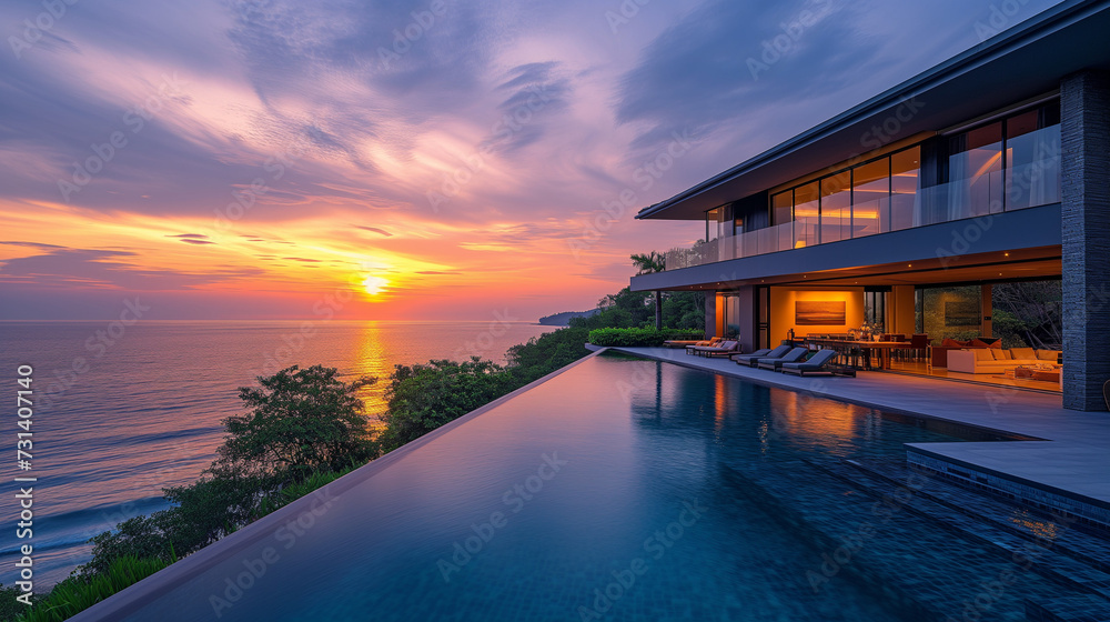 Modern house with a swimming pool, modern pool villa at the beach ...