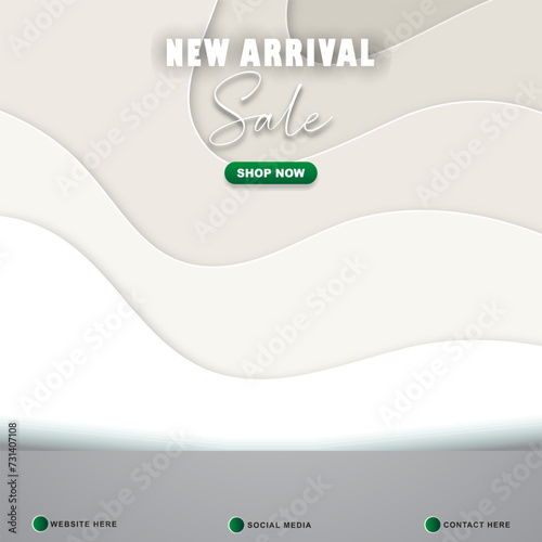 new arrival sale discount template banner with blank space for product sale with abstract gradient grey and white background design