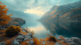 autumn lake in the mountains, autumn background