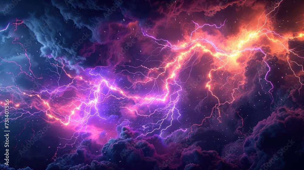 A vibrant 3D rendering captures the intensity of a colored lightning strike. Dynamic, Ai Generated.