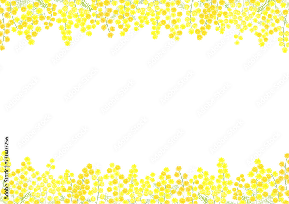 水彩で描くミモザの上下フレーム