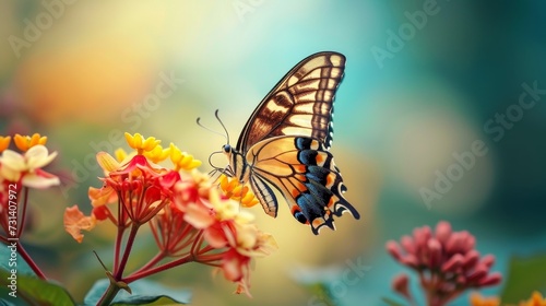 A graceful butterfly gently alights on a vibrant flower in a garden  Ai Generated.