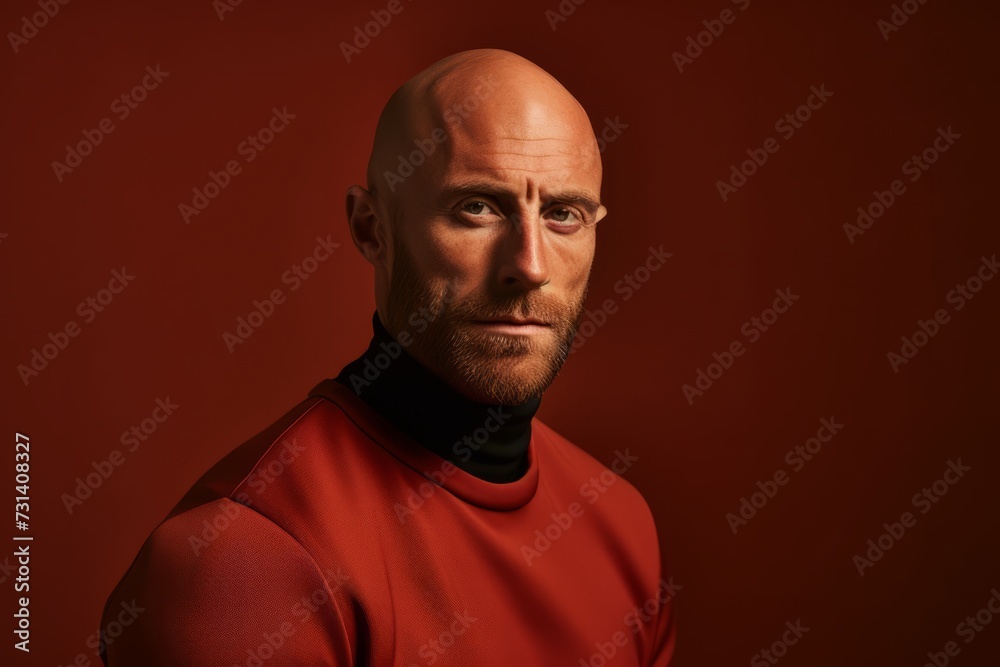Portrait of a handsome bald man in a red t-shirt. Portrait of a handsome bald man in a red t-shirt.