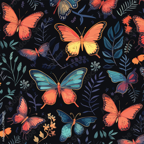 Butterflies on a dark background seamless. © iclute4