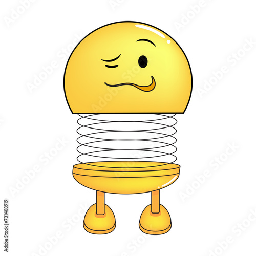 Vector illustration of spiral emoticon with body and legs. Unlucky cartoon spiral emoji. Cute emoticon, child icon.