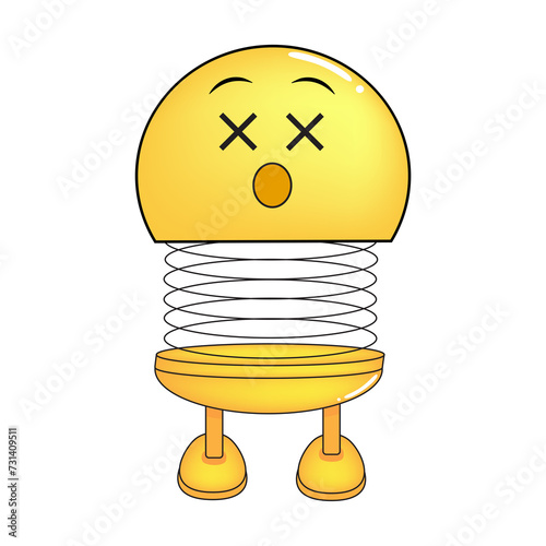 Vector illustration of spiral emoticon with body and legs. Sick dizzy cartoon spiral emoji. Cute emoticon, child icon.