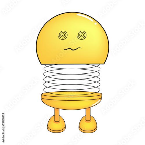 Vector illustration of spiral emoticon with body and legs. Dizzy cartoon spiral emoji. Cute emoticon, child icon.