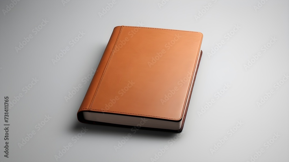 Classic leather-bound journal with timeless elegance, isolated on soft grey Classic leather-bound journal with timeless elegance, isolated on soft grey