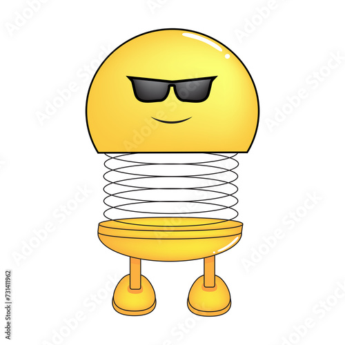 Vector illustration of spiral emoticon with body and legs. Relaxed cartoon spiral emoji wearing glasses. Cute emoticon, child icon.