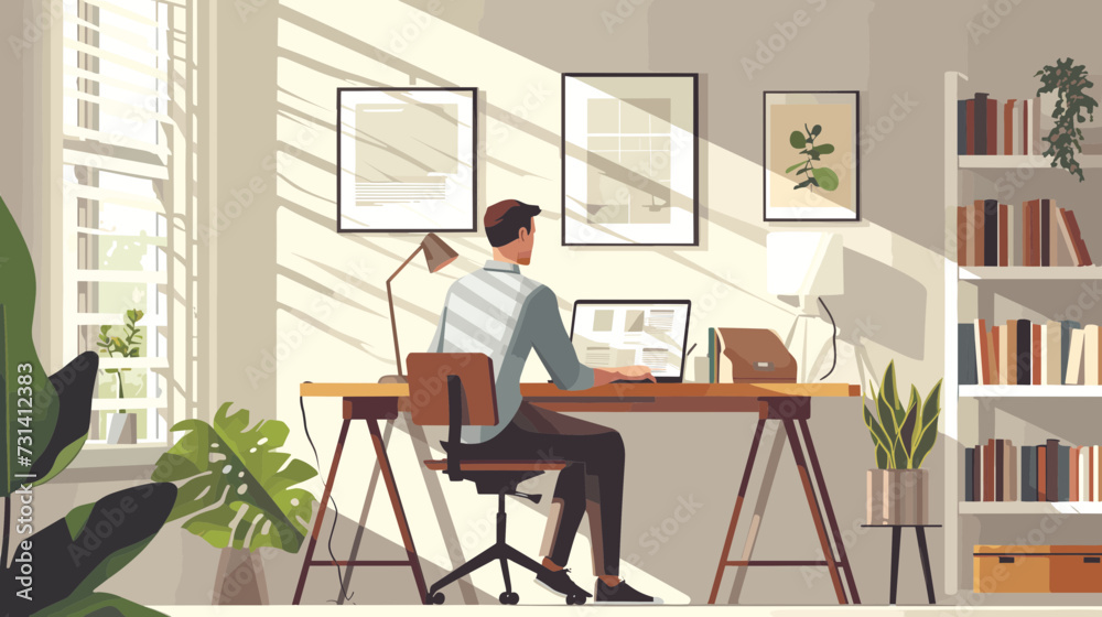 Business Man Working from Home - Flat Illustration