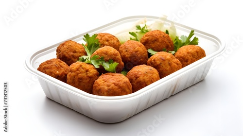 Falafel in a container, a Middle Eastern cuisine-inspired display