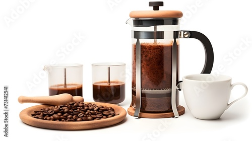 French press and coffee mug, a rustic and manual-brewing display