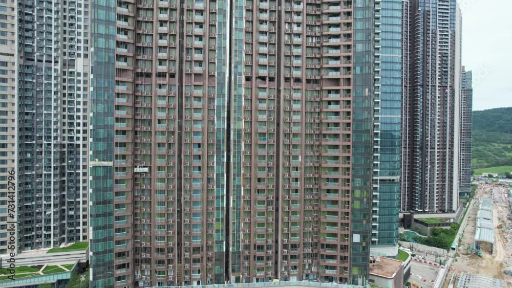 A Commercial and residential community development construction project in Tseung Kwan O Po Lam Hang Hau Clear Water Bay Tiu Keng Leng Lohas Park Kowloon Hong Kong city, Aerial Drone Top skyview
