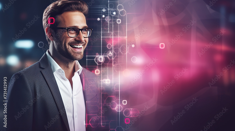 portrait of a man, data and communication, information flow