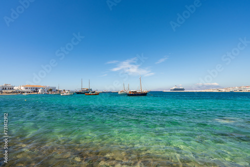 Fototapeta Naklejka Na Ścianę i Meble -  Aegean sea at the coast of Mykonos island. Greece