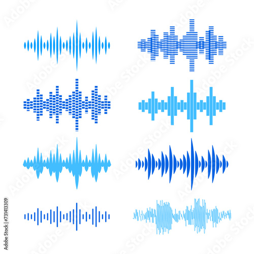 Sound waves collection, Equalizer. Digital and analog audio signal. Voice visualisation. Vector illustration