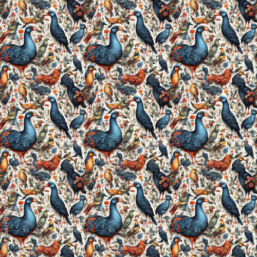  Whimsical Bird Animals  Seamless Pattern photo