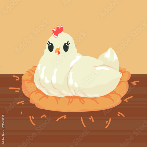 cute hen resting in her nest