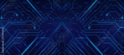 Mechatronic Digital Background ,Circuit board background, Wireframe Data, Abstract AI circuit board background. Technology connected blue lines with electronics elements, Data Engineering Circuit photo
